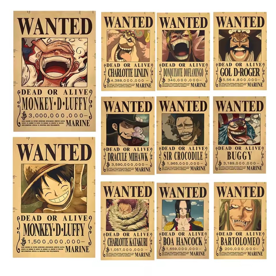 Model Kit Vintage - Anime One Piece Bounty Wanted Posters