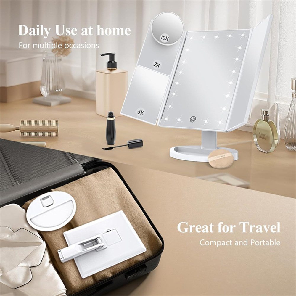 Bathroom Folding Makeup Mirror - Magnifier With Light 评论和价格